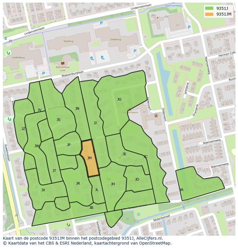 Afbeelding van het postcodegebied 9351 JM op de kaart.