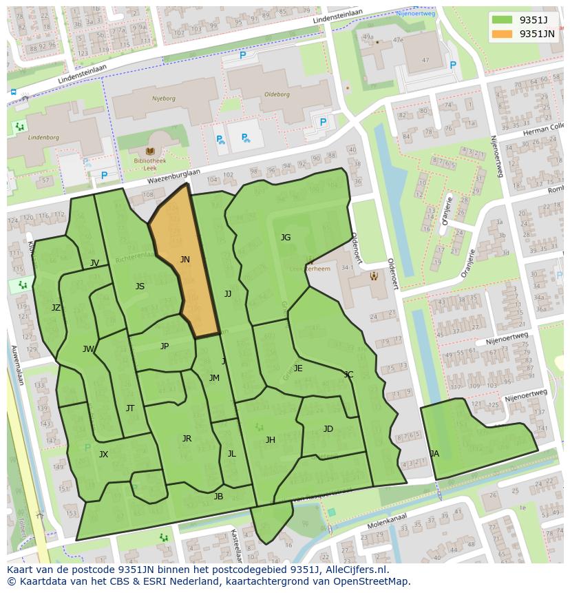 Afbeelding van het postcodegebied 9351 JN op de kaart.
