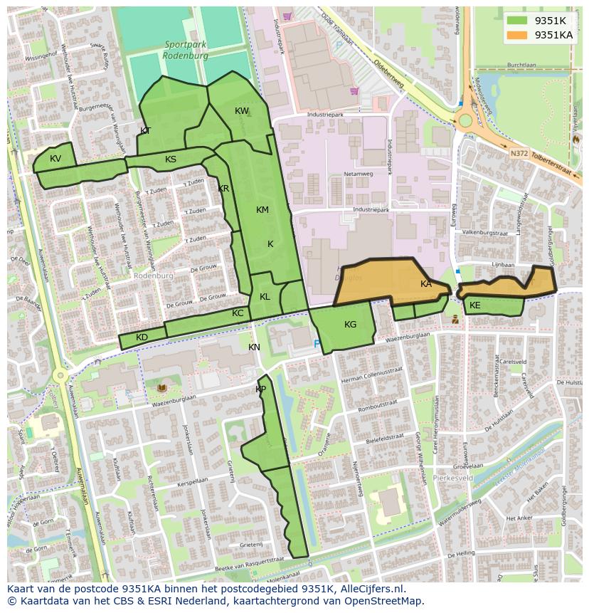 Afbeelding van het postcodegebied 9351 KA op de kaart.