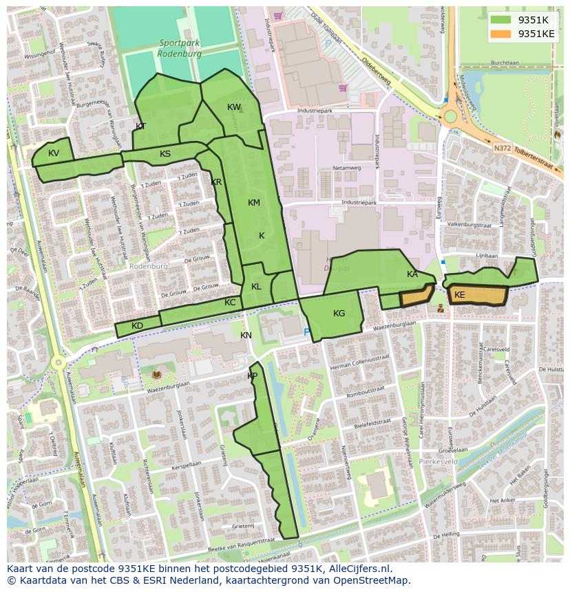 Afbeelding van het postcodegebied 9351 KE op de kaart.