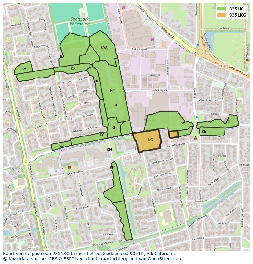 Afbeelding van het postcodegebied 9351 KG op de kaart.