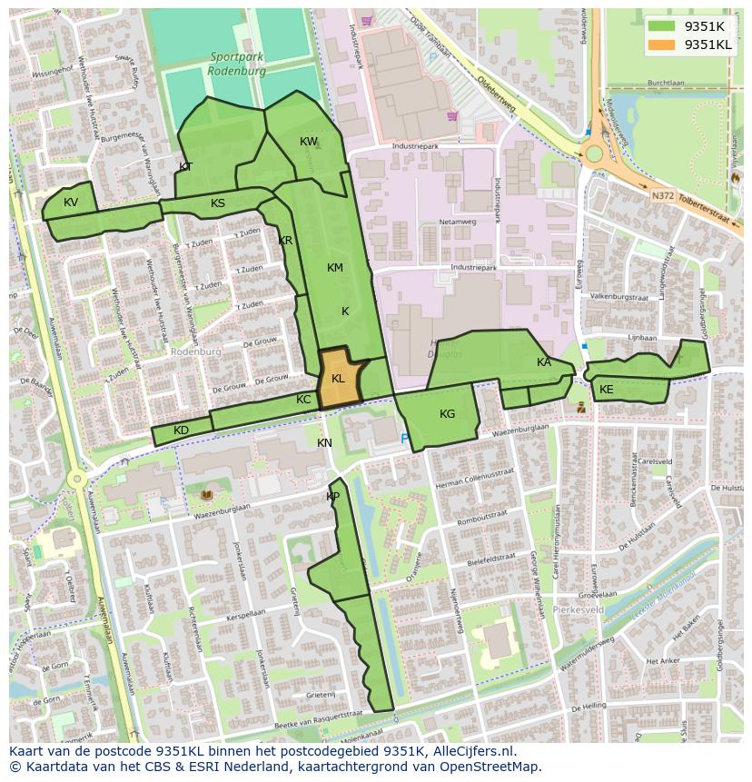 Afbeelding van het postcodegebied 9351 KL op de kaart.