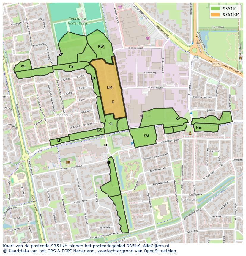 Afbeelding van het postcodegebied 9351 KM op de kaart.