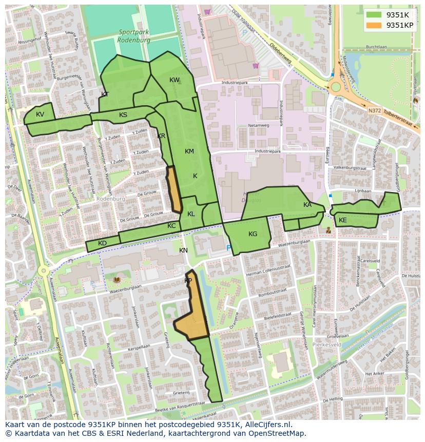 Afbeelding van het postcodegebied 9351 KP op de kaart.