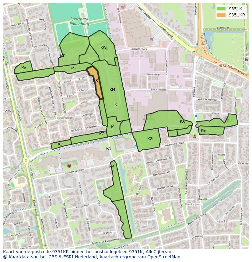 Afbeelding van het postcodegebied 9351 KR op de kaart.