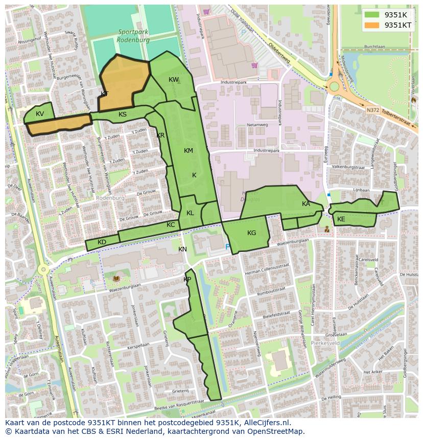 Afbeelding van het postcodegebied 9351 KT op de kaart.