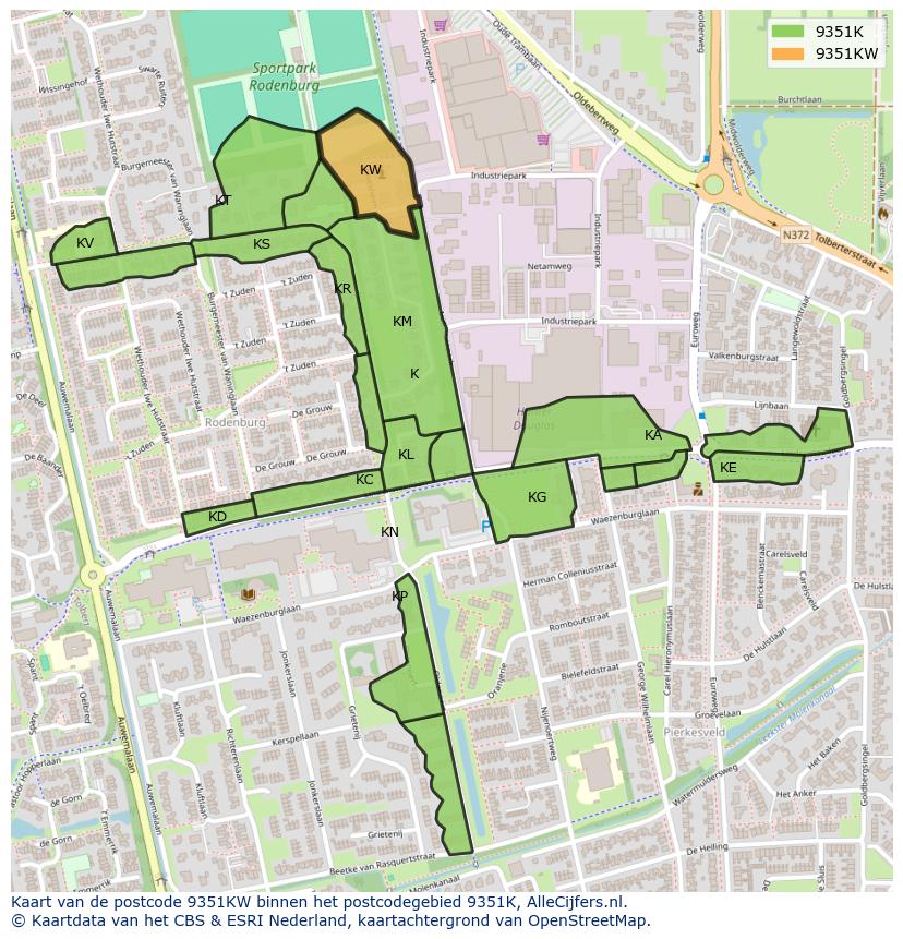 Afbeelding van het postcodegebied 9351 KW op de kaart.