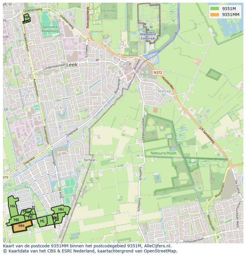 Afbeelding van het postcodegebied 9351 MM op de kaart.