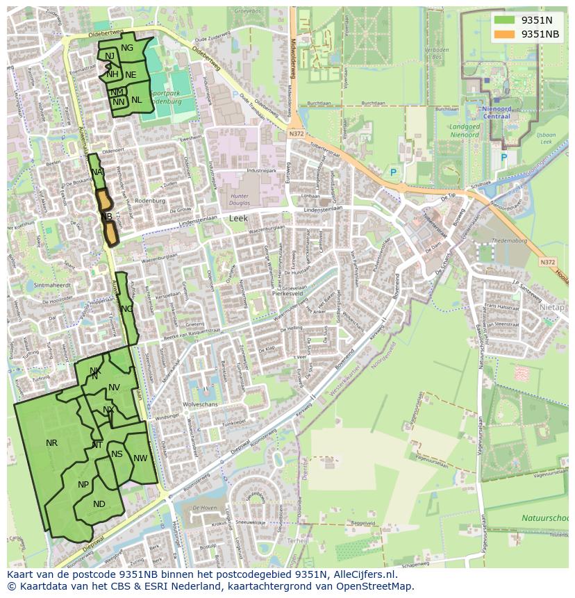 Afbeelding van het postcodegebied 9351 NB op de kaart.