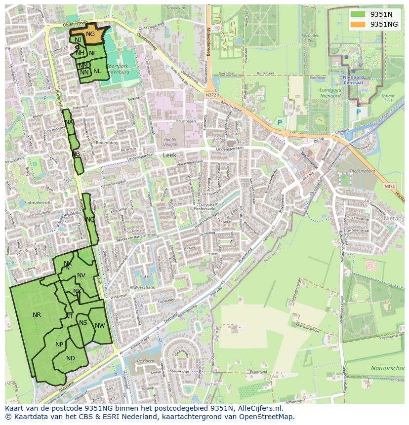 Afbeelding van het postcodegebied 9351 NG op de kaart.