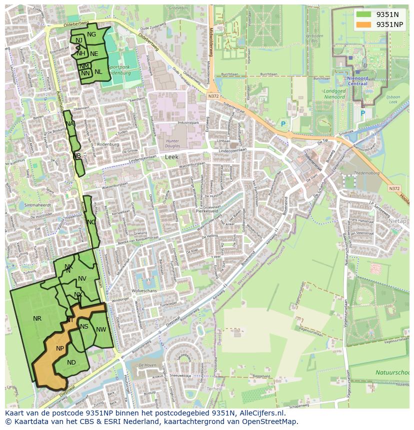 Afbeelding van het postcodegebied 9351 NP op de kaart.