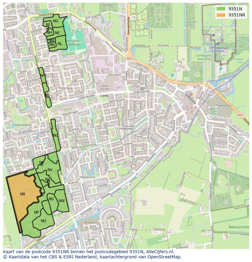 Afbeelding van het postcodegebied 9351 NR op de kaart.