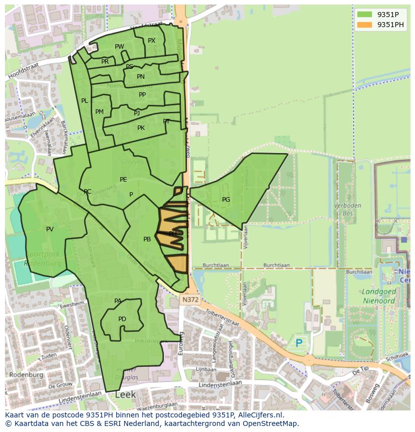 Afbeelding van het postcodegebied 9351 PH op de kaart.