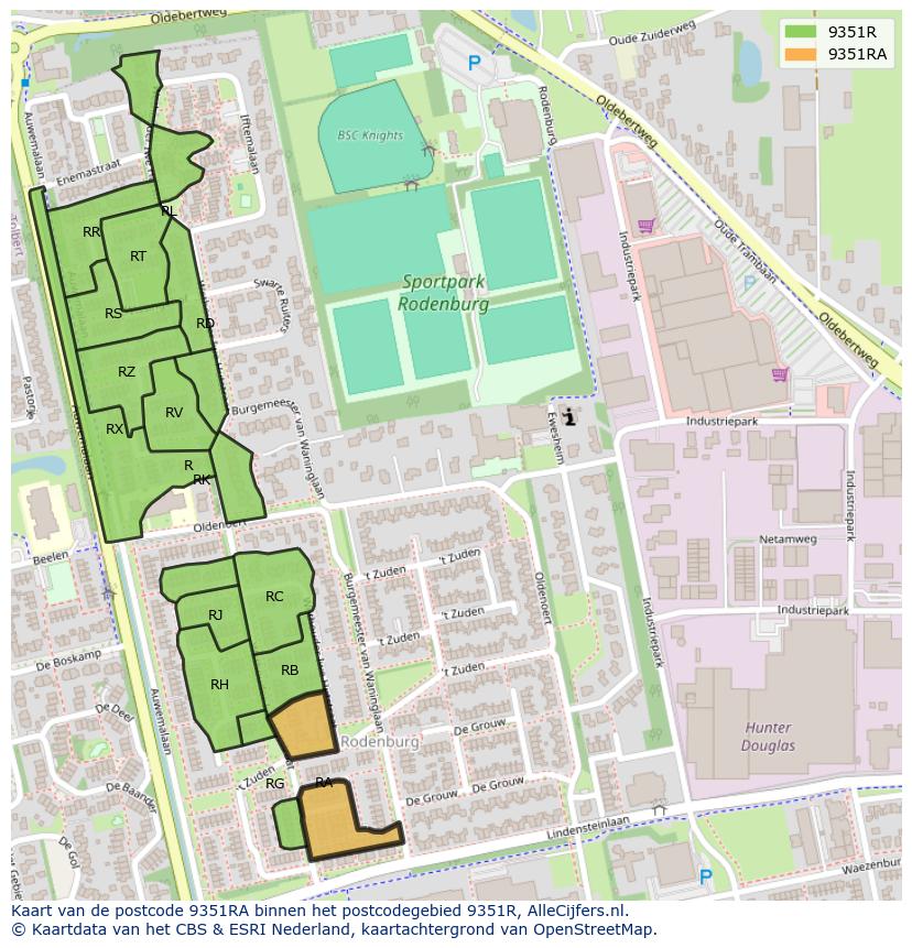 Afbeelding van het postcodegebied 9351 RA op de kaart.