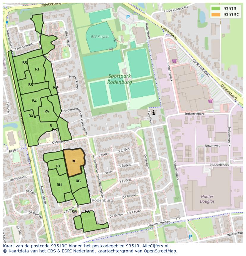 Afbeelding van het postcodegebied 9351 RC op de kaart.