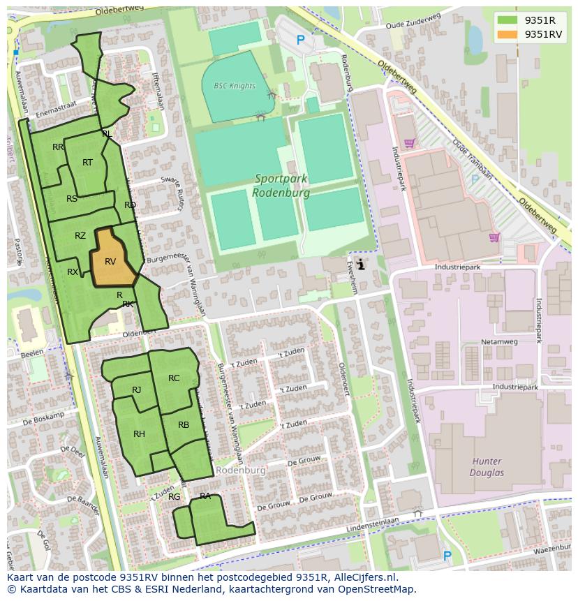 Afbeelding van het postcodegebied 9351 RV op de kaart.