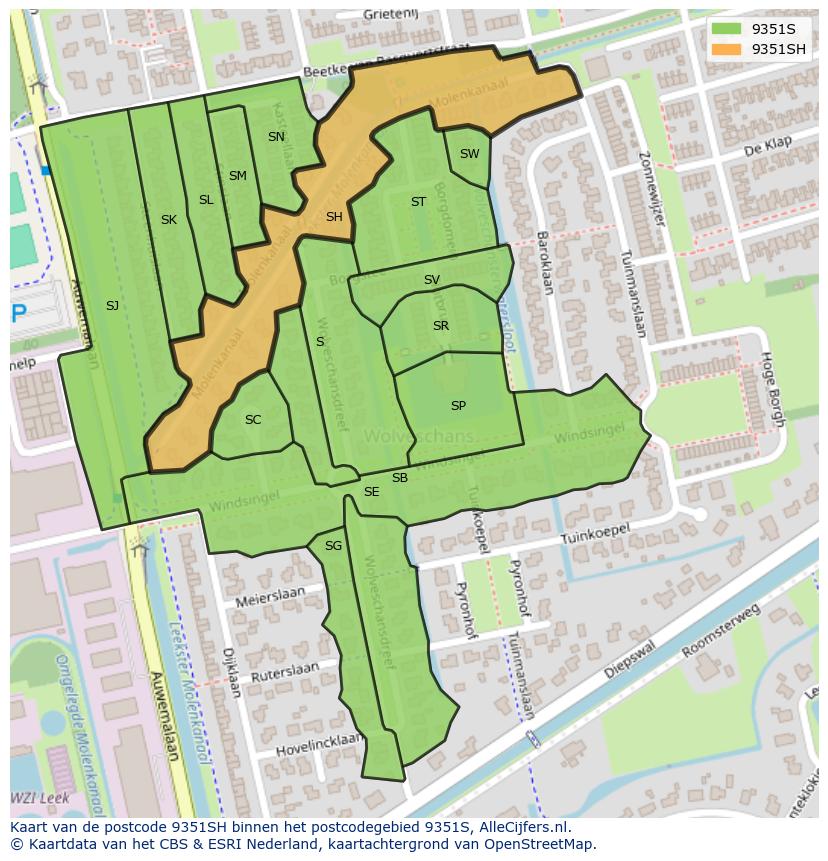 Afbeelding van het postcodegebied 9351 SH op de kaart.