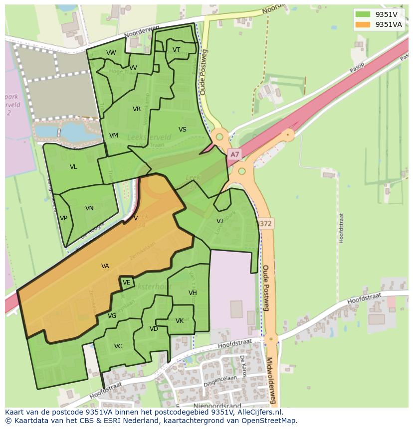 Afbeelding van het postcodegebied 9351 VA op de kaart.