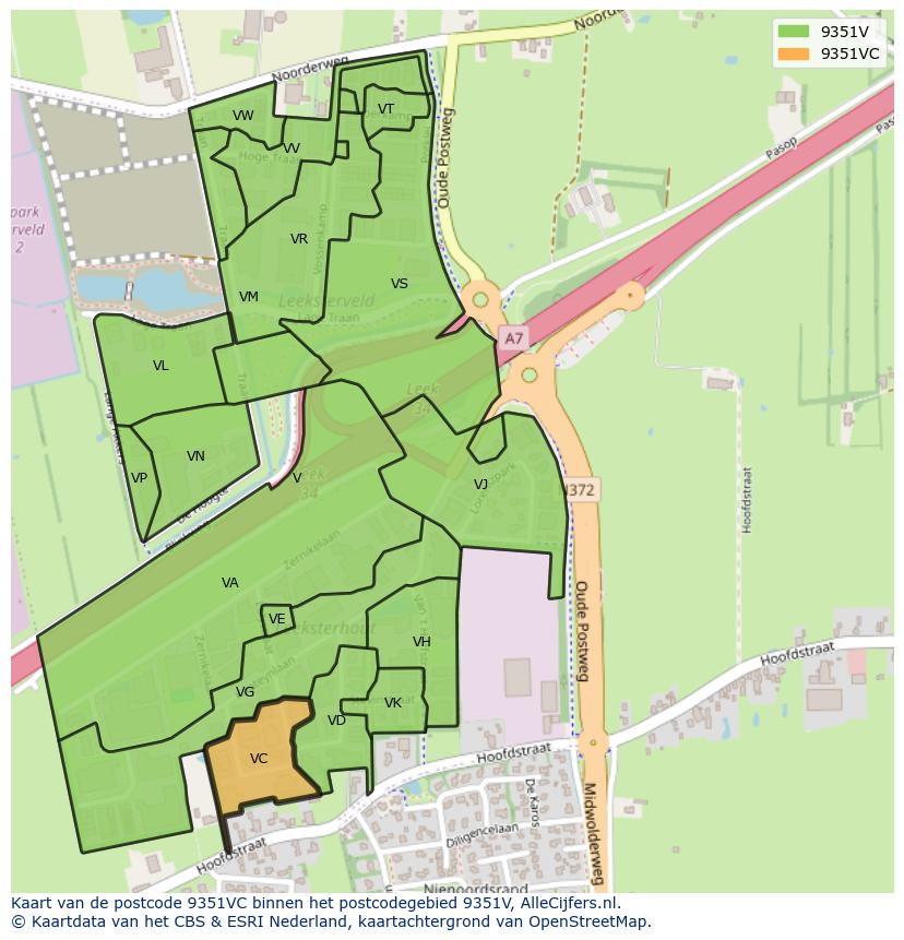 Afbeelding van het postcodegebied 9351 VC op de kaart.