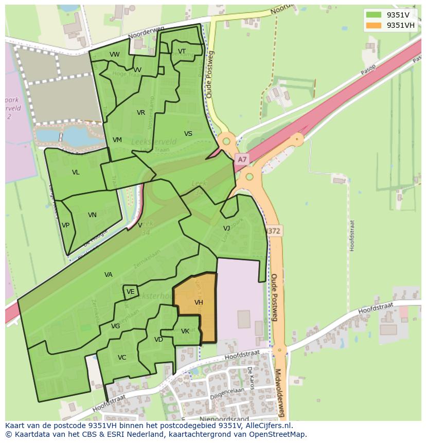 Afbeelding van het postcodegebied 9351 VH op de kaart.