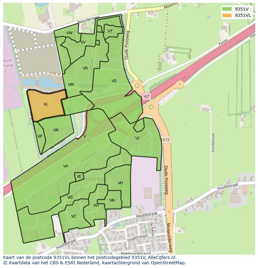 Afbeelding van het postcodegebied 9351 VL op de kaart.