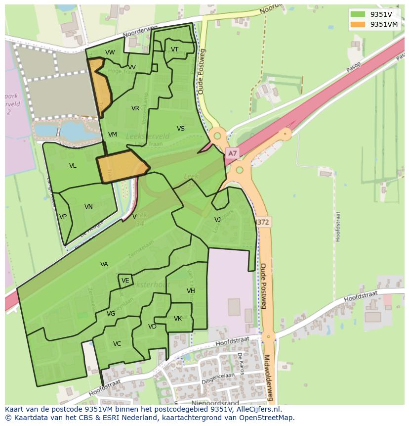 Afbeelding van het postcodegebied 9351 VM op de kaart.