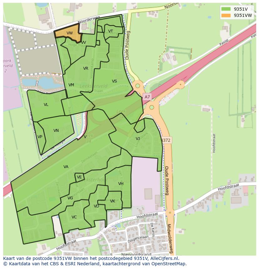 Afbeelding van het postcodegebied 9351 VW op de kaart.