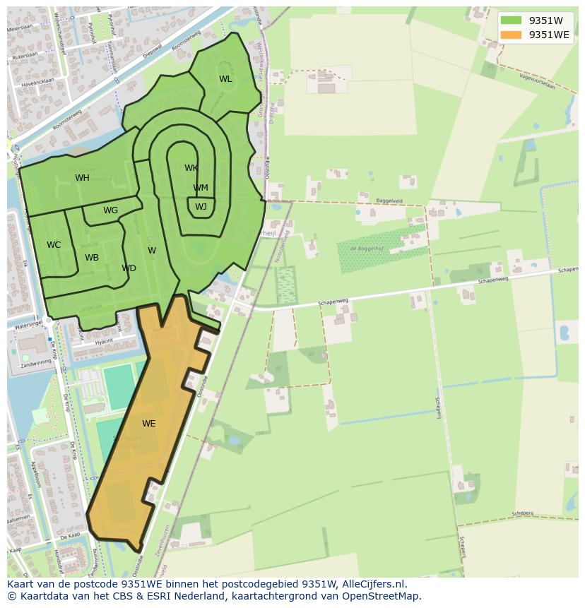 Afbeelding van het postcodegebied 9351 WE op de kaart.