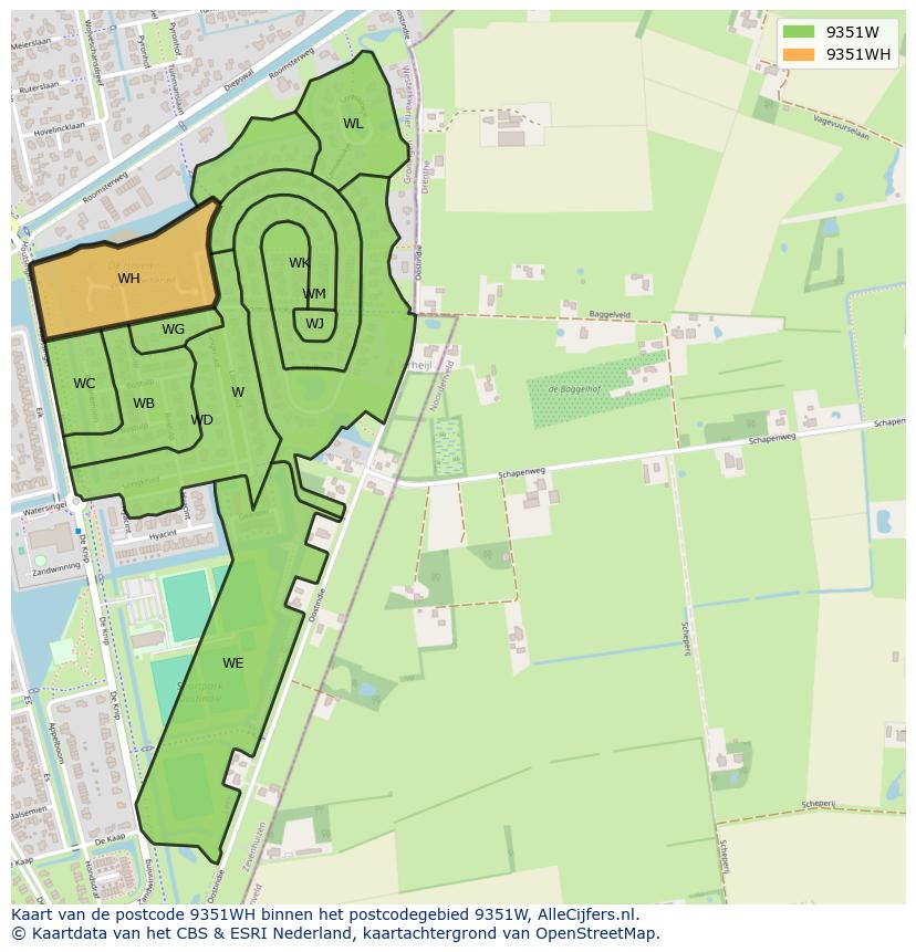 Afbeelding van het postcodegebied 9351 WH op de kaart.