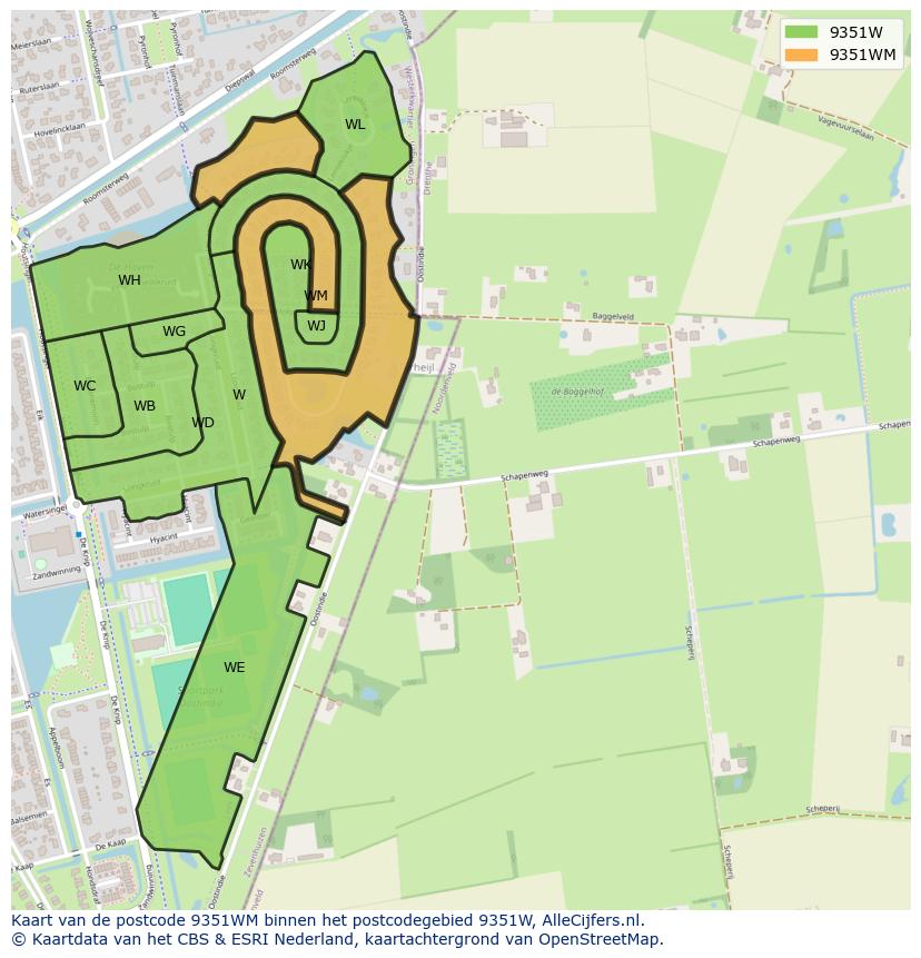 Afbeelding van het postcodegebied 9351 WM op de kaart.
