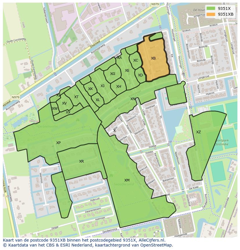 Afbeelding van het postcodegebied 9351 XB op de kaart.
