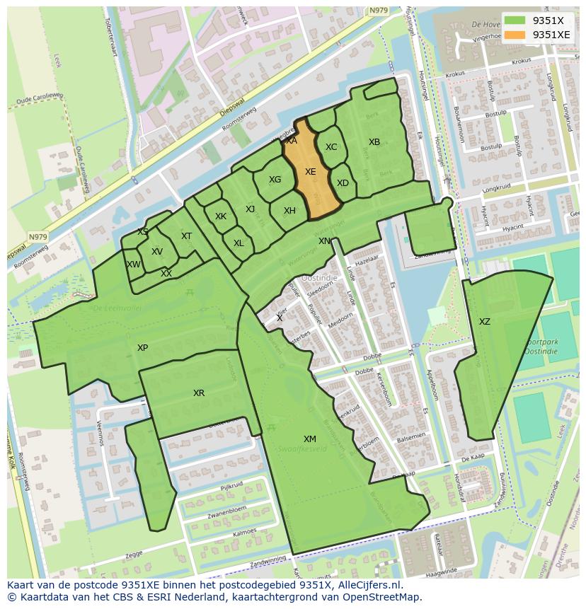Afbeelding van het postcodegebied 9351 XE op de kaart.