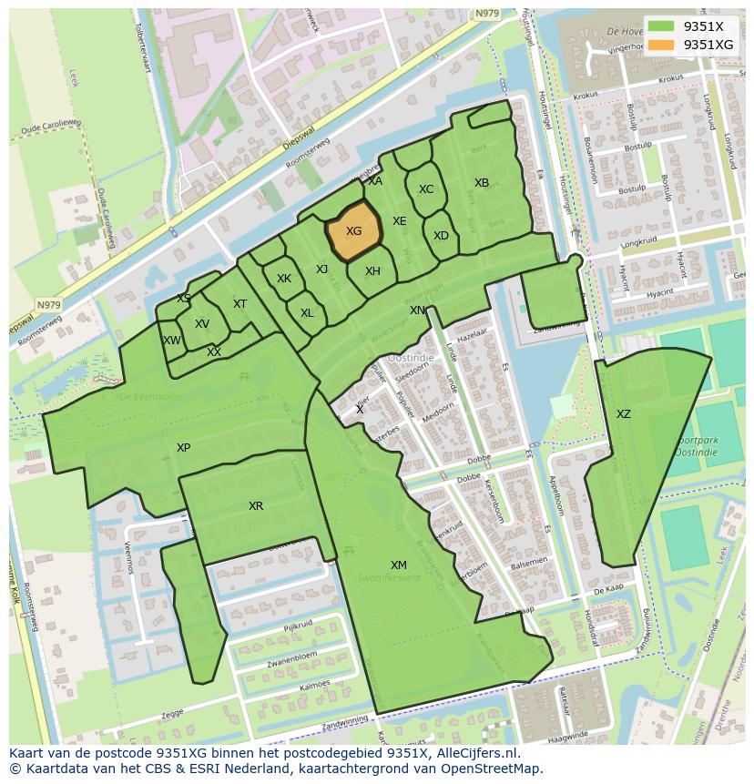 Afbeelding van het postcodegebied 9351 XG op de kaart.
