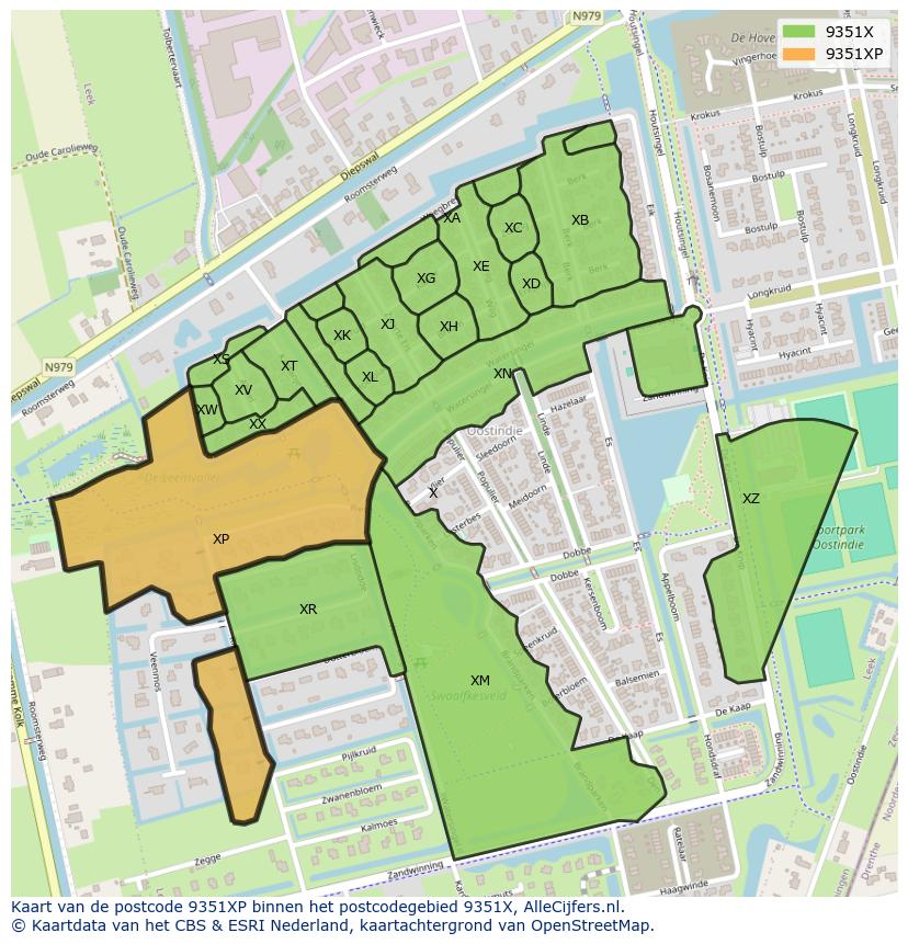 Afbeelding van het postcodegebied 9351 XP op de kaart.