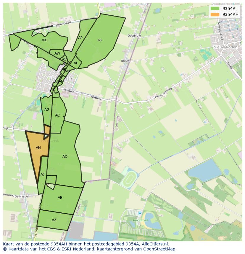 Afbeelding van het postcodegebied 9354 AH op de kaart.