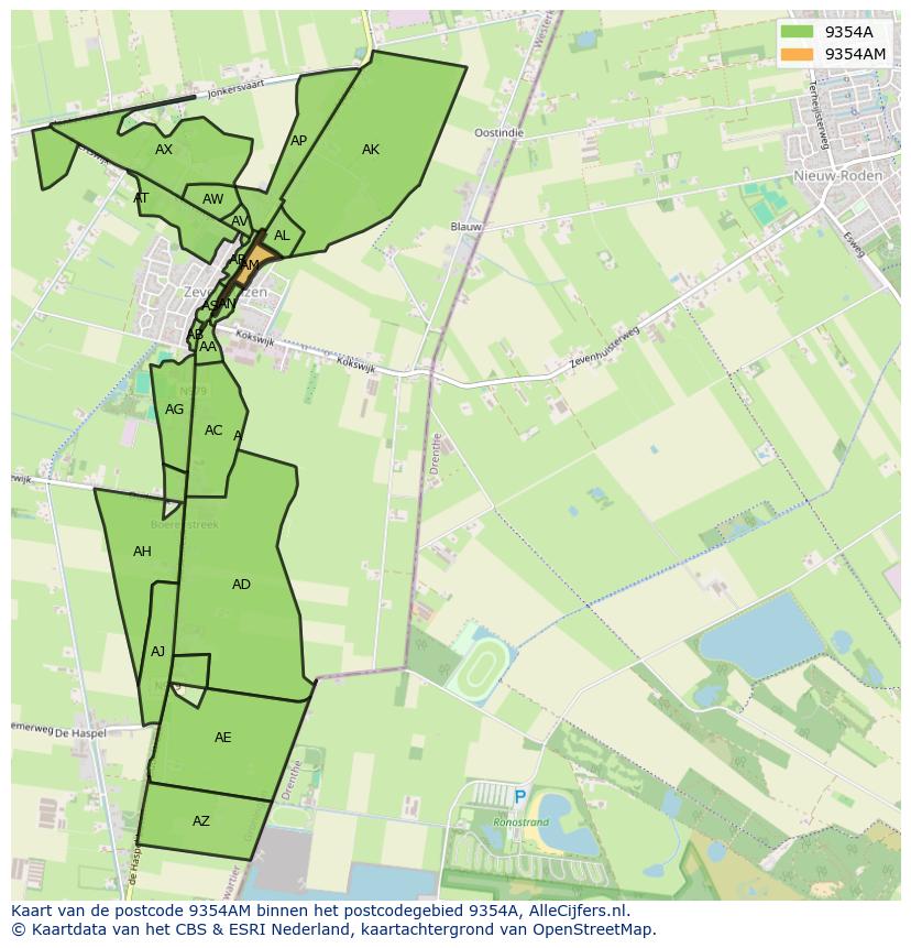Afbeelding van het postcodegebied 9354 AM op de kaart.