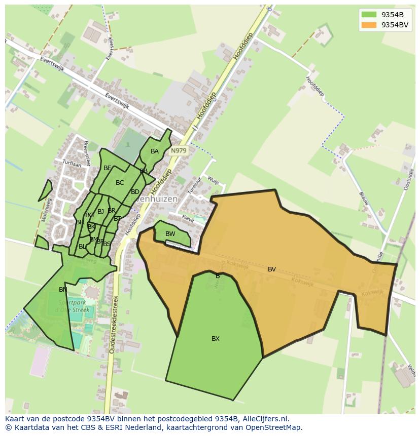 Afbeelding van het postcodegebied 9354 BV op de kaart.
