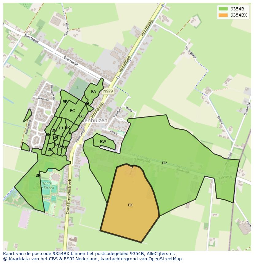 Afbeelding van het postcodegebied 9354 BX op de kaart.