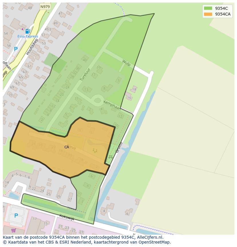 Afbeelding van het postcodegebied 9354 CA op de kaart.