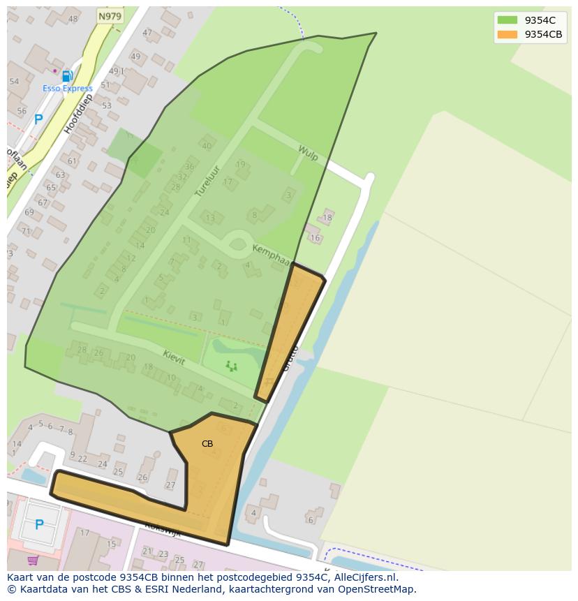 Afbeelding van het postcodegebied 9354 CB op de kaart.