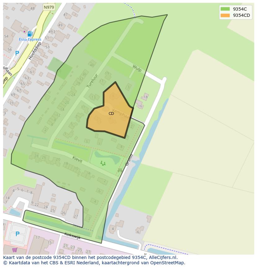 Afbeelding van het postcodegebied 9354 CD op de kaart.