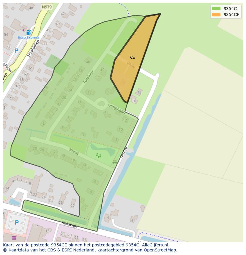 Afbeelding van het postcodegebied 9354 CE op de kaart.
