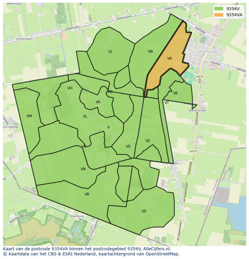 Afbeelding van het postcodegebied 9354 VA op de kaart.