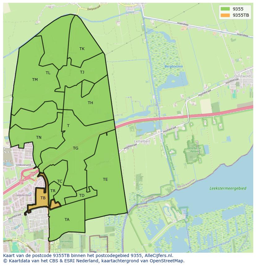 Afbeelding van het postcodegebied 9355 TB op de kaart.