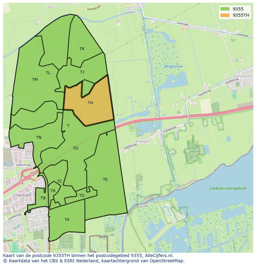Afbeelding van het postcodegebied 9355 TH op de kaart.