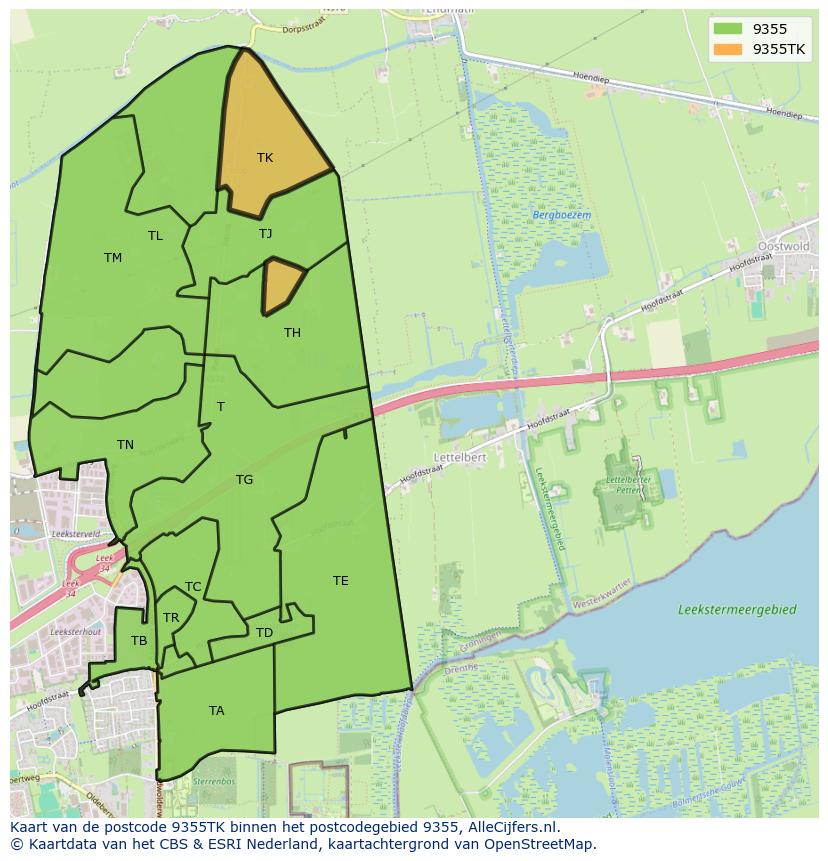 Afbeelding van het postcodegebied 9355 TK op de kaart.