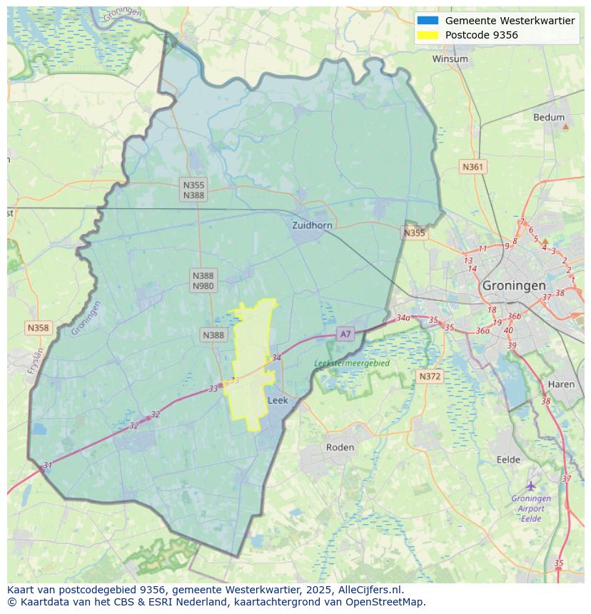 Afbeelding van het postcodegebied 9356 op de kaart.