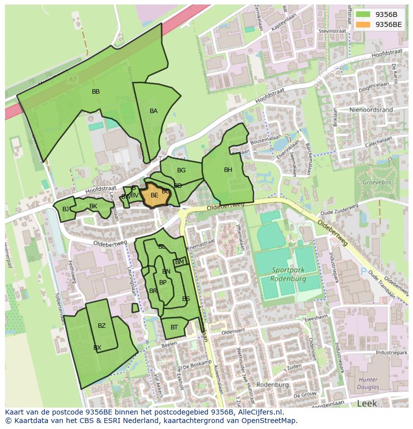 Afbeelding van het postcodegebied 9356 BE op de kaart.