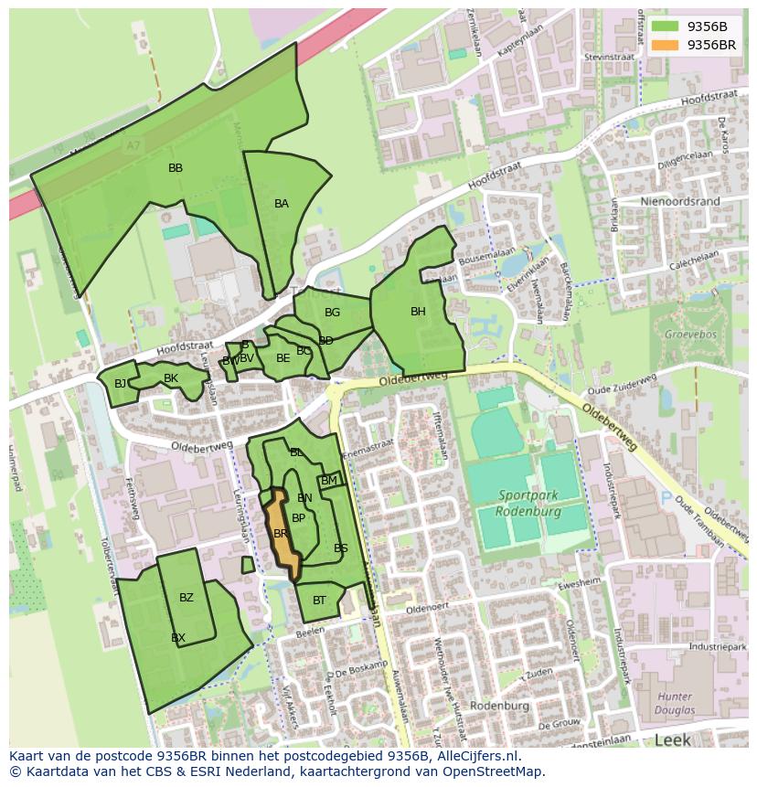 Afbeelding van het postcodegebied 9356 BR op de kaart.