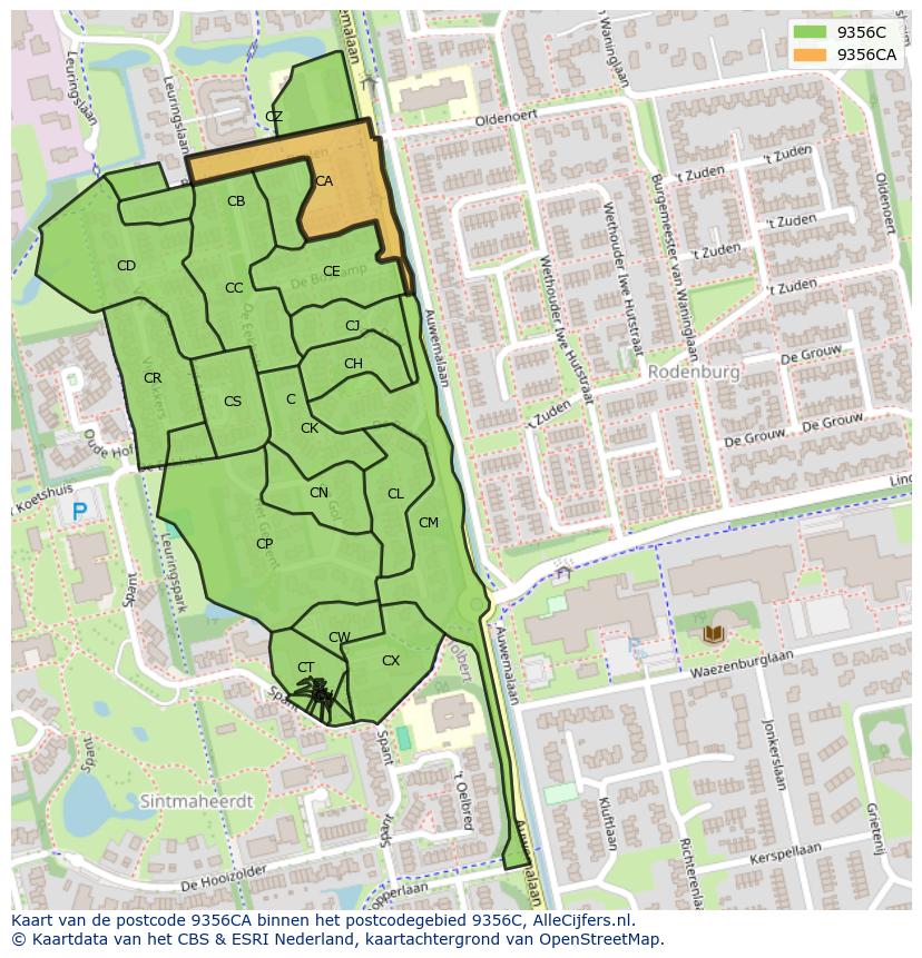 Afbeelding van het postcodegebied 9356 CA op de kaart.